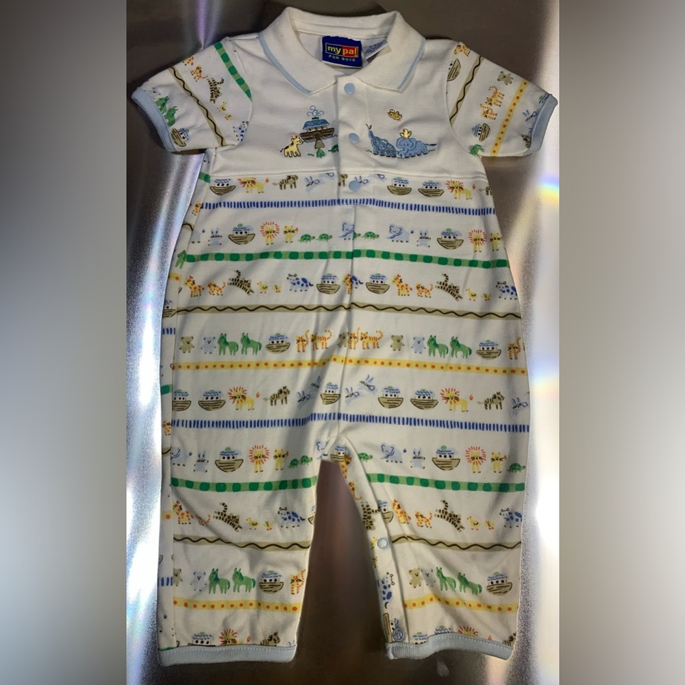 Vintage My Pal Boys Romper One Piece Size 3/6 Months Noah’s Ark Animals